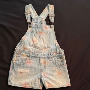 Denim Short Overalls with Floral Accents